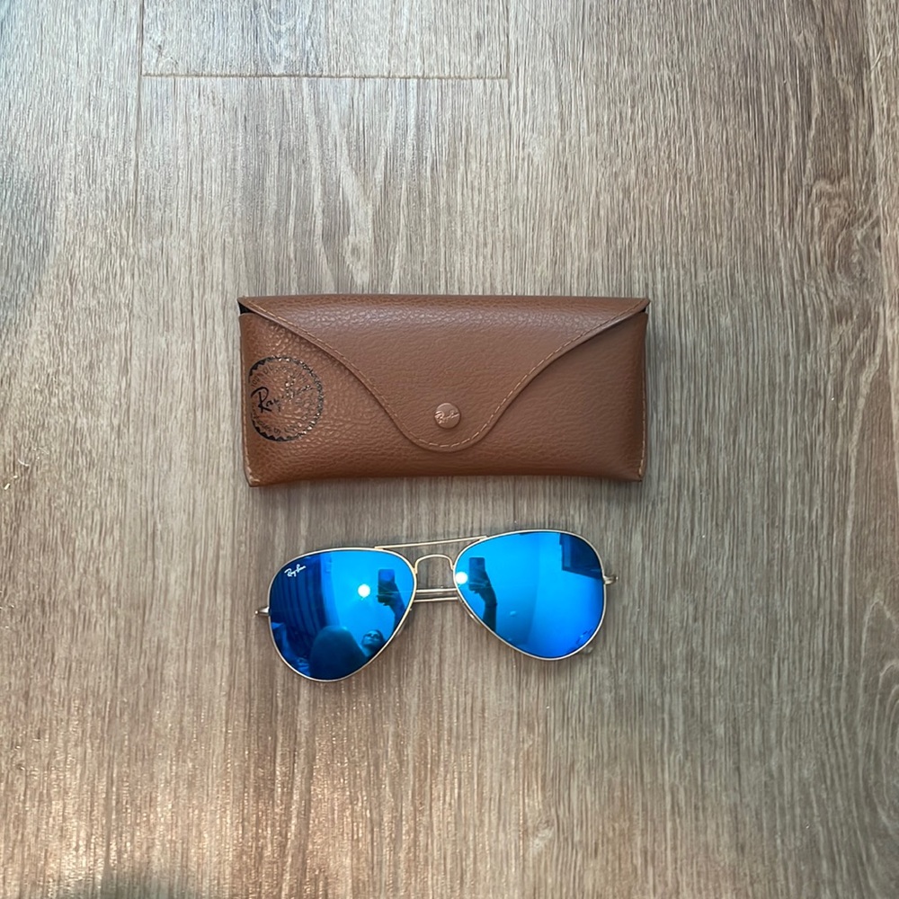 Aviator blue and gold flash lens glasses